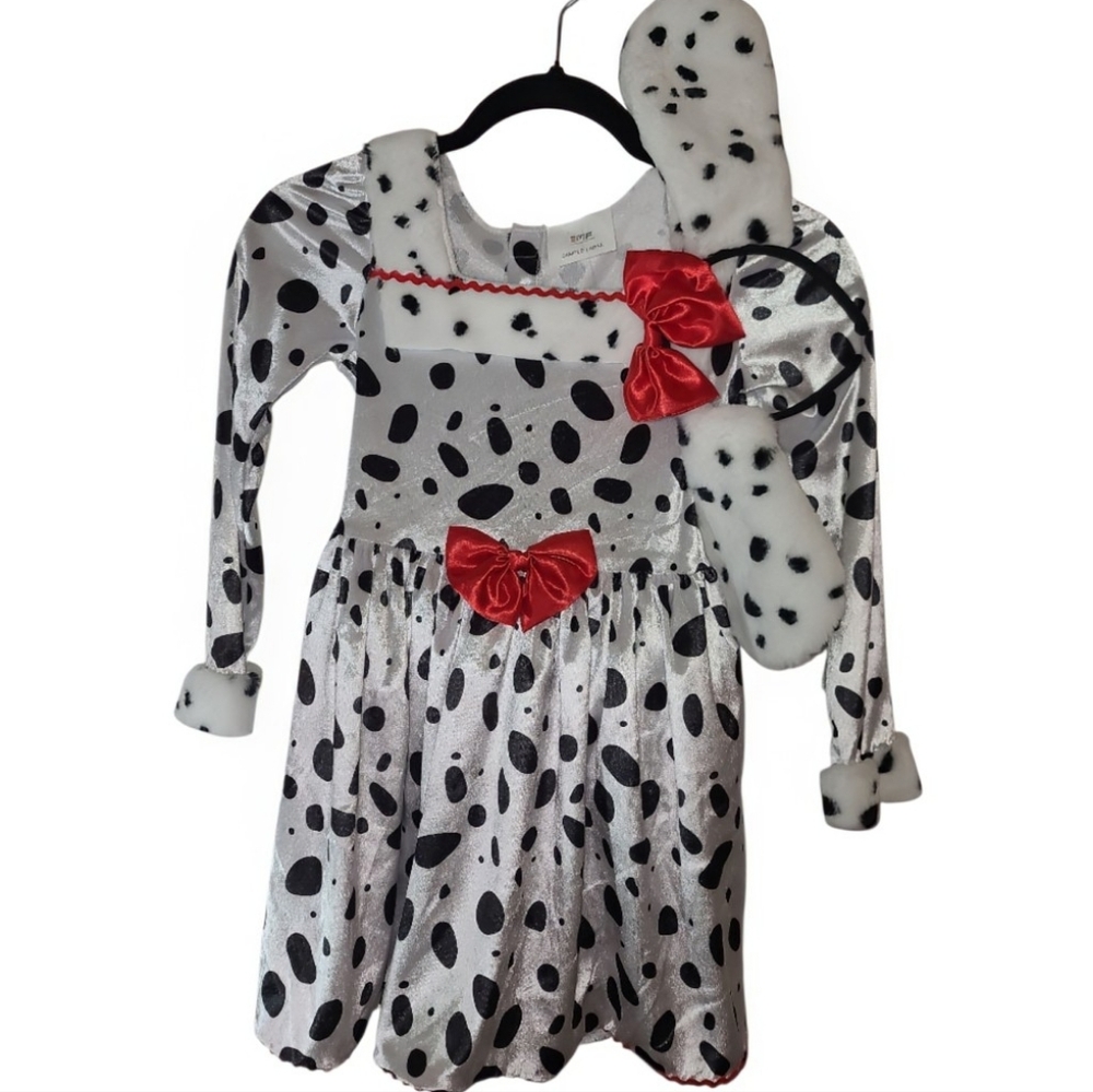 Girls Dalmatian fun Costume anytime Dress with tail and Headpiece Small